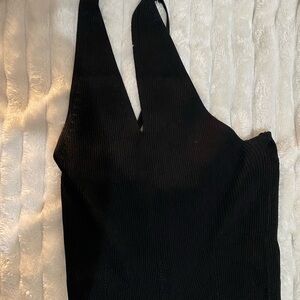 Black Ribbed One Shoulder Mini Dress